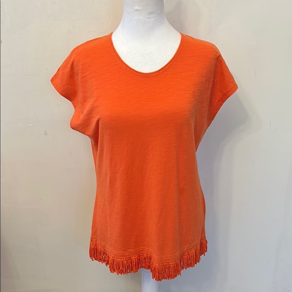 Allison Daley Orange Fringed  Cap Sleeve Tee Size S EUC